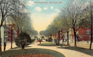 NORTH BROADWAY BALTIMORE MARYLAND POSTCARD (c. 1910)