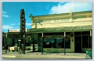 Tombstone Arizona~Oriental Saloon Exterior View~Drug Store Sign~1950s Postcard