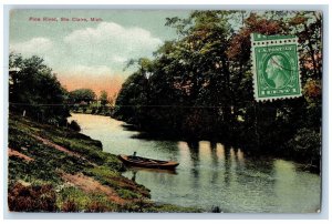 1917 Scenic View Of Pine River Boat Canoeing Ste. Claire Michigan MI Postcard