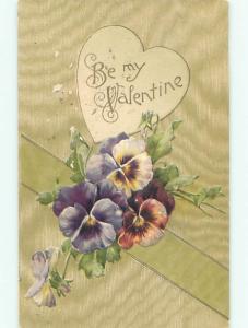 Pre-1907 valentine PANSY FLOWERS AND HEART o3364