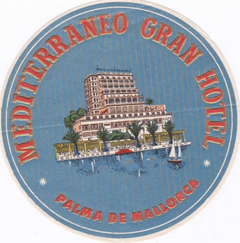 Spain Palma De Mallorca Mediterraneo Gran Hotel Vintage Luggage Label sk2780