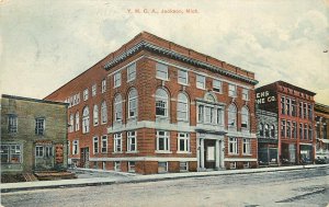 c1910 Chromograph Postcard; Street Scene Y.M.C.A., Jackson MI posted