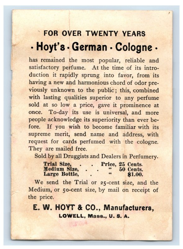 1891 Folder Card E. W. Hoyt's Rubifoam & German Cologne F205