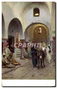 Old Postcard Fantasy Orientalism Street Scene Donkey Mule