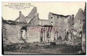 Old Postcard Châtillon-sur-Morin Houses Brulees Army