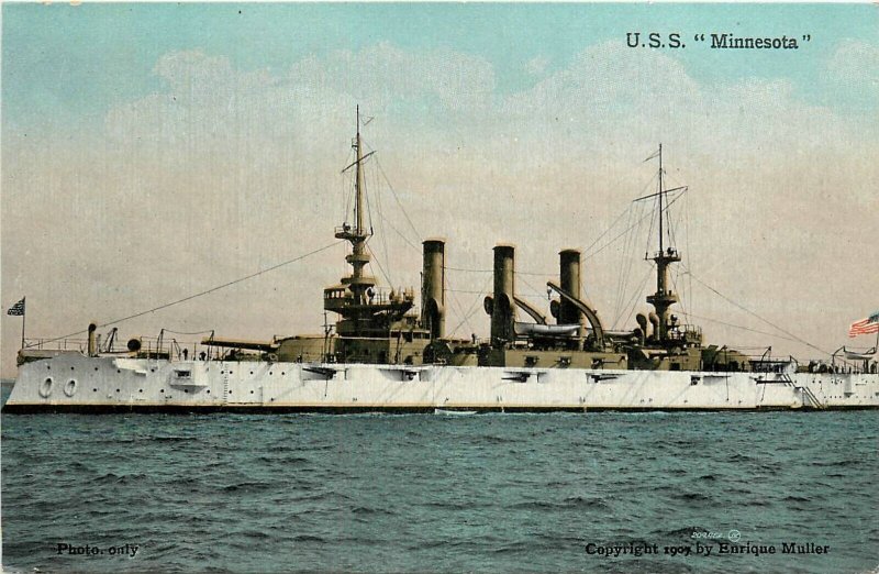 Postcard RPPC C-1910 Navy Military Battleship USS Minnesota Valentine TR24-2619