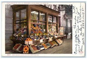 1906 Compliment Armstrong Fruit Stand Union Station News Portland Maine Postcard