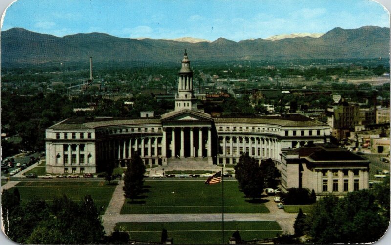 Denver Civic Center Mountains City County Library Colorado CO Old Cars Postcard  