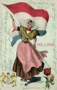 HOLLAND FLAG ANTIQUE 1906 UNDIVIDED POSTCARD w/ CORK CANCEL