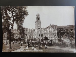 Kent: Chatham, Town Hall & Gardens RP c1915 showing people sitting on the grass