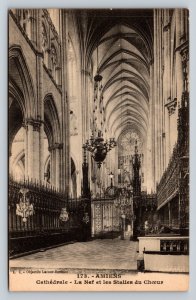 The Nave and Choir Amiens Cathedral in France Stalls Vintage Postcard 0515