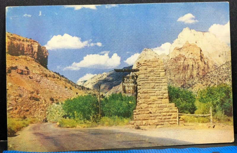 Entrance Gate Zion National Park Vintage Postcard 1950s