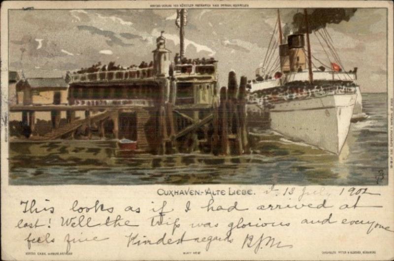 Cuxhaven Germany Alte-Liebe Steamship at Dock c1900 Postcard