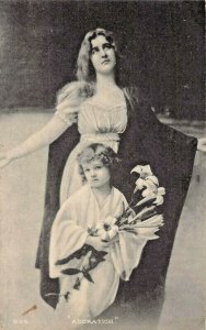 ADORATION-DEEP LOVE-RESPECT-WOMAN & YOUNG GIRL & LILLIES~GARTNER PHOTO POSTCARD