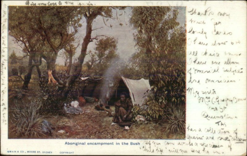 Ethnic Aboriginal Native Tent Camp in Bush Publ in Sydney Postcard c1905