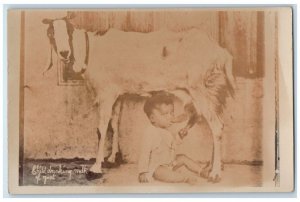 c1920's Child Drinking Milk From Goat Delhi India RPPC Unposted Postcard