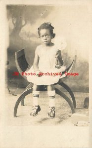 Black Americana, RPPC, Studio Shot, Girl Sitting in Art Nouveau Half Moon Chair