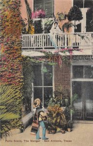 Patio Scene Menger Hotel San Antonio Texas hand colored postcard