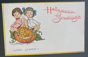 Mint USA Picture Postcard Halloween Greetings WHO’s Scared