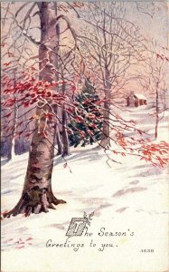 Seasons Greetings With Winter Scene 1910