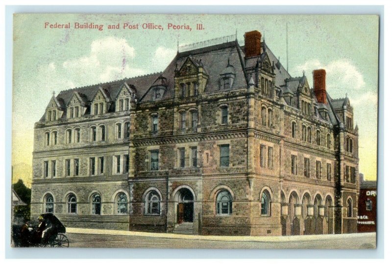 Peoria Illinois IL, Federal Building And Post Office Unposted Antique Postcard 