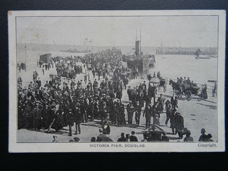 Isle of Man DOUGLAS Victoria Pier Shows BRASS BAND ON PIER c1905 Postcard