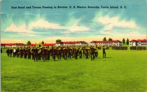 Vtg Lin Carte Postale Parris Île Sc Sud Caroline Envoie Bande & Troupes En Revue