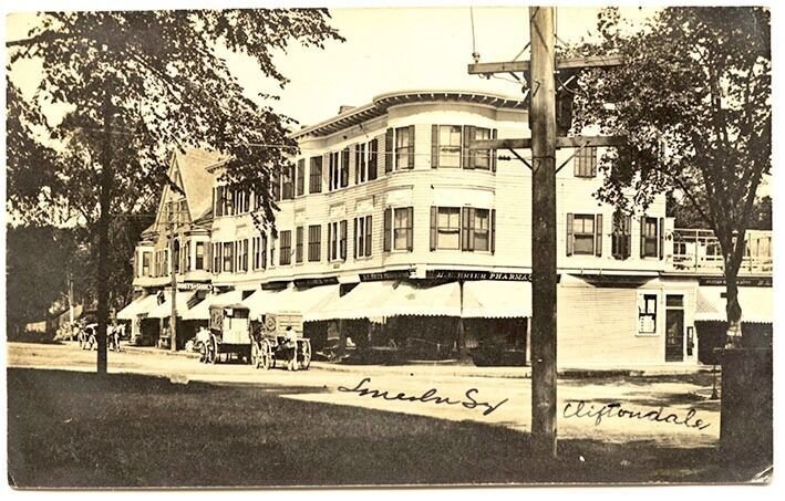 Cliftondale MA Street View Pharmacy Horse Wagons Boots Shoes Real Photo Postcard