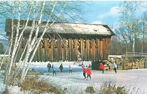 Currier & Ives Covered Bridge Scene Chrome Postcard Unused