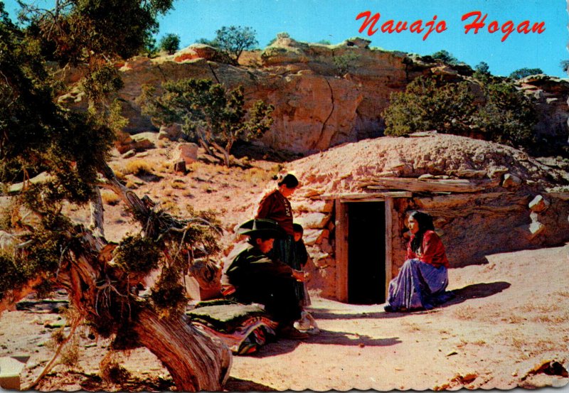 Navajo Indian Family At The Entrance Of Their Hogan