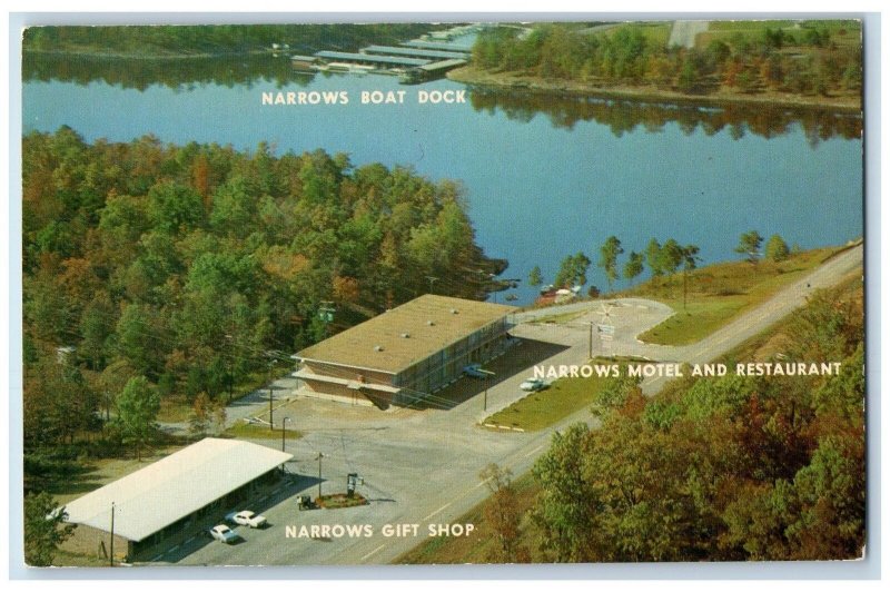 c1950 Aerial View Narrows Motel & Restaurant Shop Dock Higden Arkansas Postcard