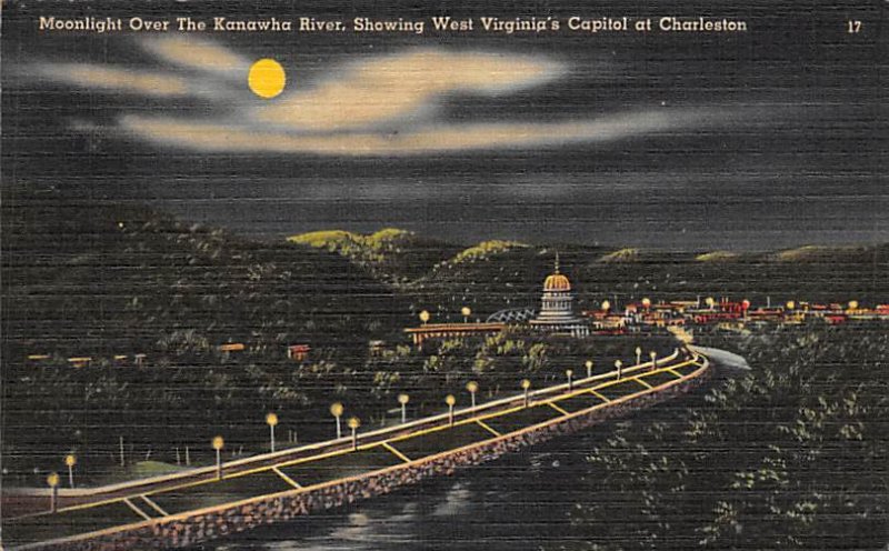 Moonlight over Kanawha River - Charleston, West Virginia WV  