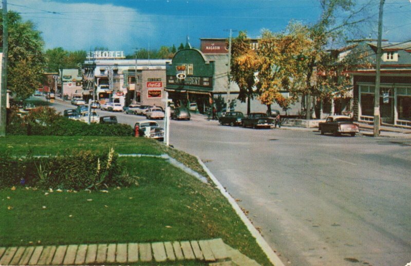 Circa 1950's Maniwaki, Quebec, Canada Main Street Coca-Cola Sign, Classic Cars 