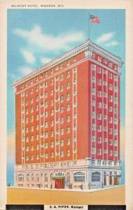 MADISON WISCONSIN~BELMONT HOTEL-S A PIPER MANAGER POSTCARD 1940s