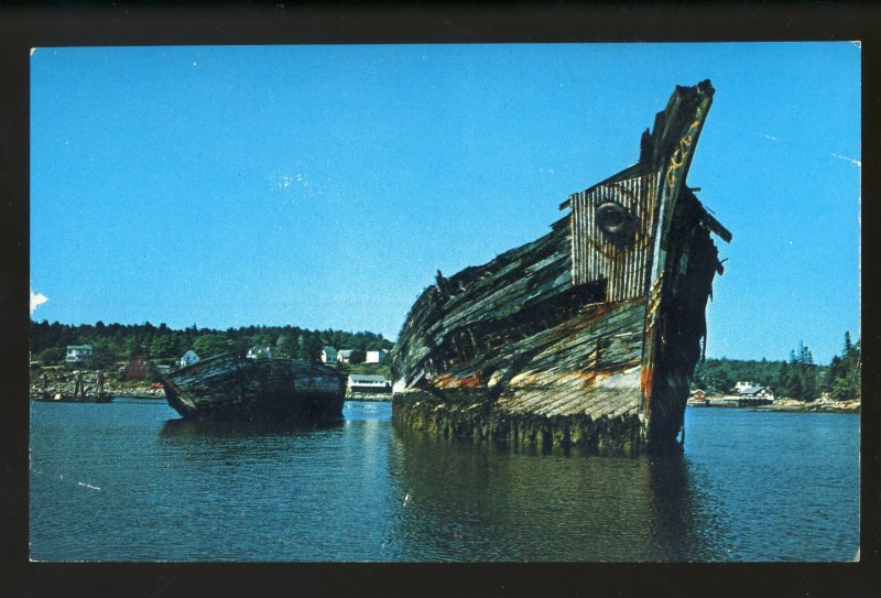 Boothbay Harbor, Maine/ME Postcard, Old Wrecked Schooners At Mill Cover