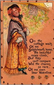 Vtg Dear Valentine Woman On The Cottage Walls Leatherette 1907 Tuck Postcard