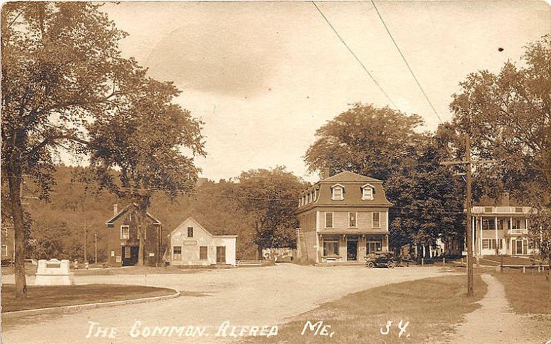 Alfred ME The Common Store Front Post Office Horse Through RPPC Postcard