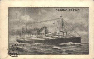Regina Elena Steamer 1917 Military Cancel French Msg Vintage Postcard