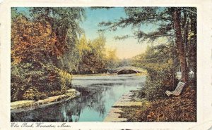 WORCESTER MASSACHUSETTS~ELM PARK-POND & RUSTIC BRIDGE~1911 POSTMARK POSTCARD