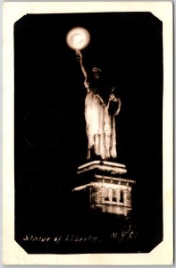 1937 Statue Of Liberty New York City NY Night Scene Historical Posted Postcard