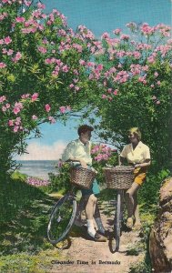 Bermuda, Young Man & Woman on Bicycles, Arch of Oleander Flowers 1960's