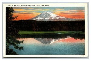 Vintage 1920's Postcard Sunrise on Mount Adams From Trout Lake Washington