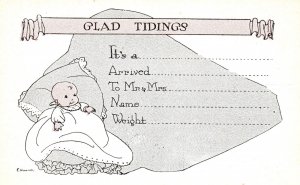 Vintage Postcard Stork Announcements Card Glad Tidings Baby Was Born 