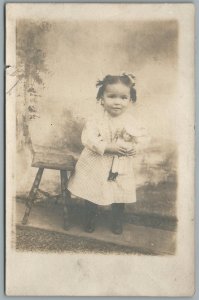 LITTLE GIRL w/ NICE DOLL ANTIQUE REAL PHOTO POSTCARD RPPC