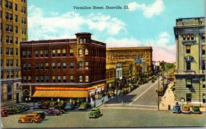 Linen Postcard Vermilion Street in Danville, Illinois