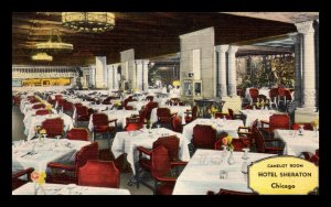 1940s Hotel Sheraton Chicago Camelot Room Dining Advertising Linen Postcard 5-96