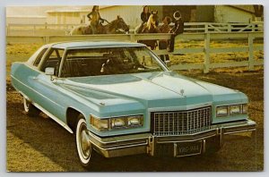 Automobile 1976 Cadillac on Farm Horses Advertising Postcard E21