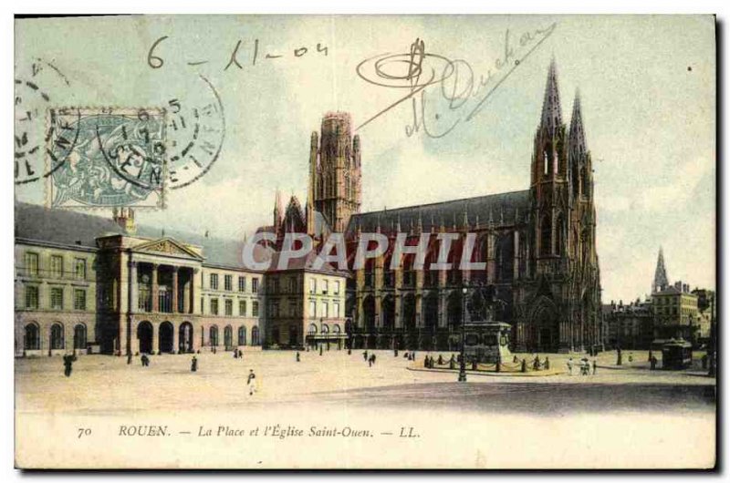 Old Postcard Rouen Square and Church of Saint Ouen