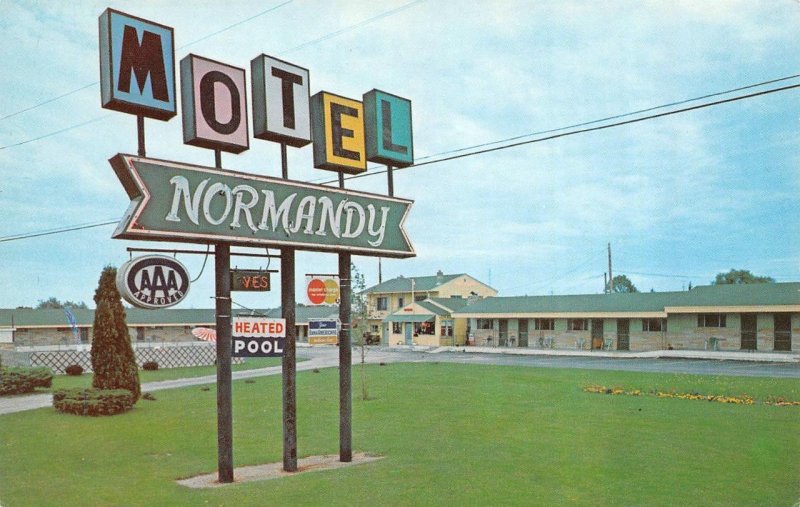 2~Chrome Postcards  St Ignace, MI Michigan  NORMANDY MOTEL Multi View ROADSIDE 