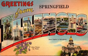 Illinois Greetings From Springfield Large Letter Linen